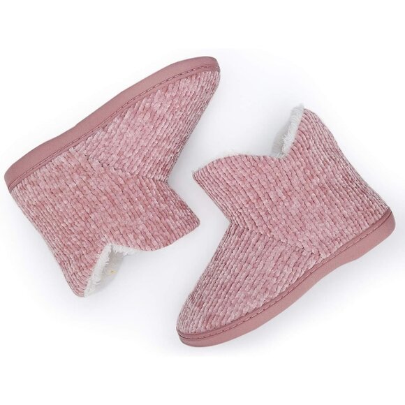 Women's Winter Warm Fluffy Fur Lined Plush Pink Bootie Slippers Shoes - Picture 8 of 8